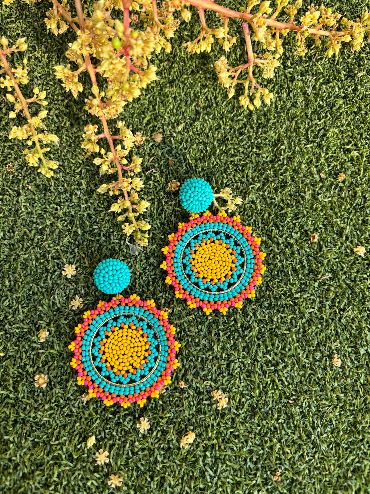 Tropical Burst Handmade Beaded Earrings
